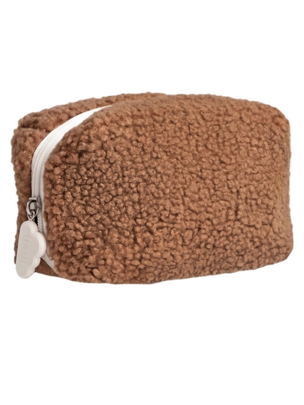 Summer Fridays Teddy Brown Faux Fur Sherpa Cloud Zipper Charm Pouch/Cosmetic bag